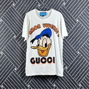 🚩steal Gucci White Donald Duck Graphic Short Sleeve Tee with Blue and Yellow